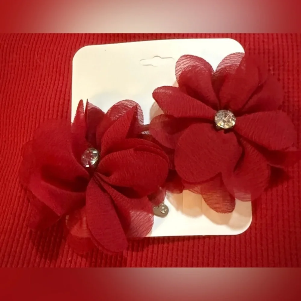 Red Floral Hair Snap Barrettes